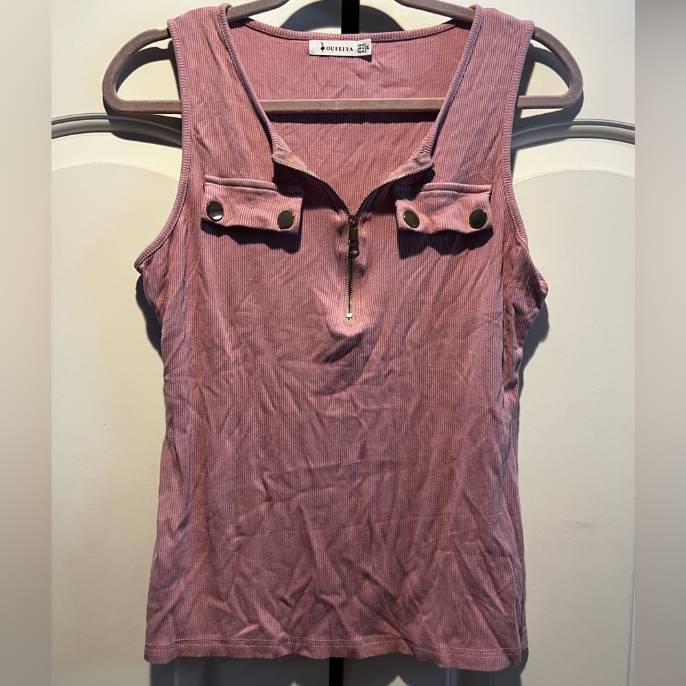 Pink Sleeveless Zip-Up Top